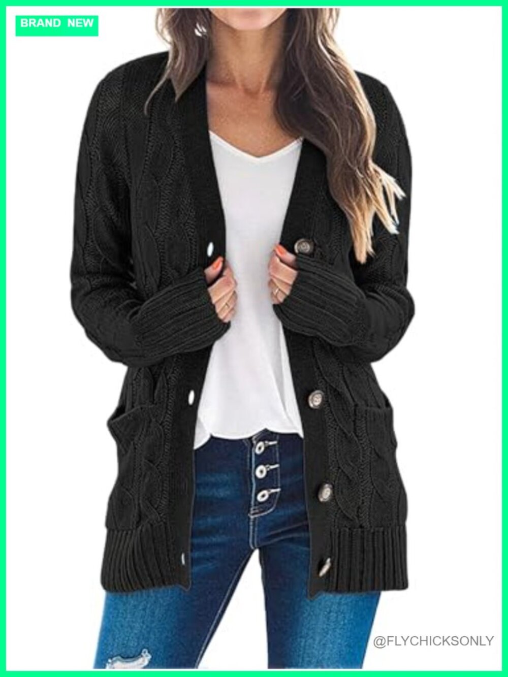 MEROKEETY Womens Cable Knit Button Down Cardigan Sweater Long Sleeve